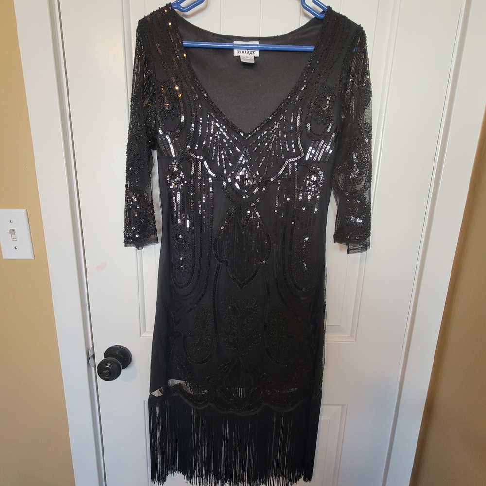 Unique Vintage Black Sequin Dress
